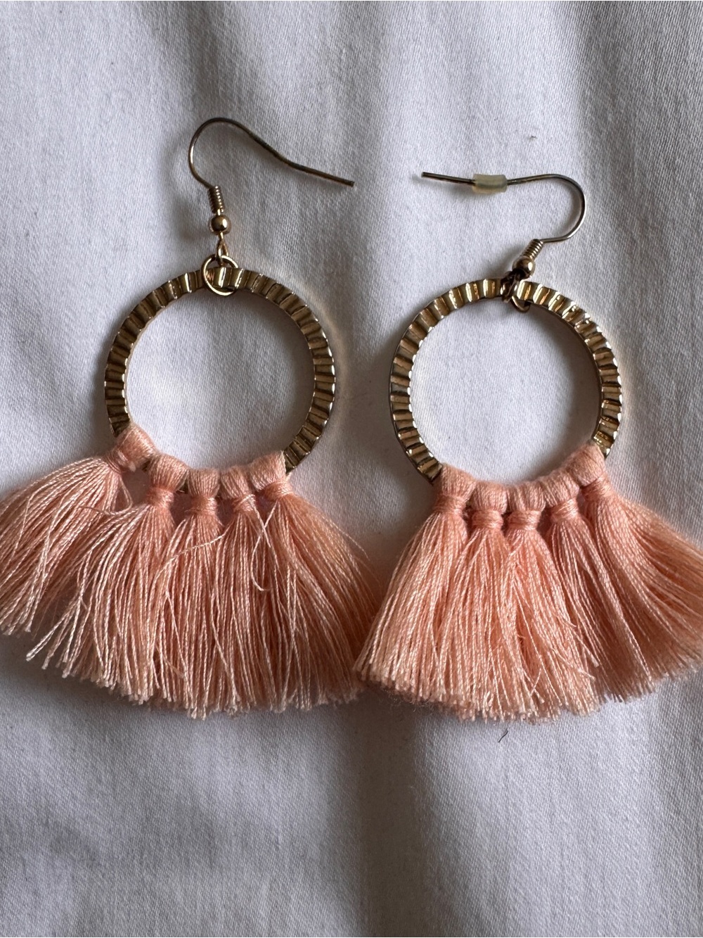 Gold Hoop Peach Tassel Earrings - Women Jewelry
